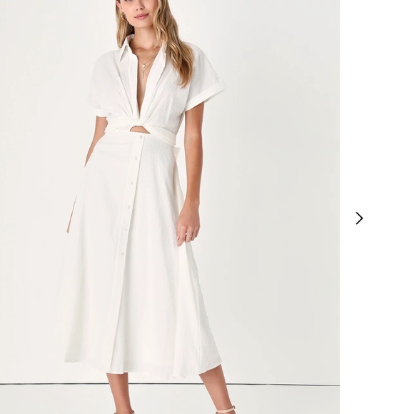 Lulus Palermo Perfection White Collared Midi Dress with Pockets - size small - Picture 1 of 7